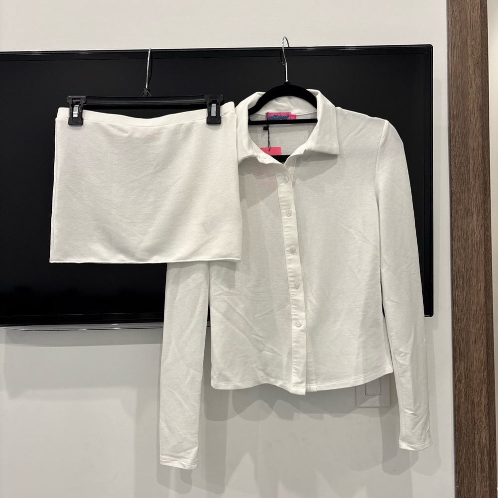 Edikted White Long Sleeve and Skirt Set